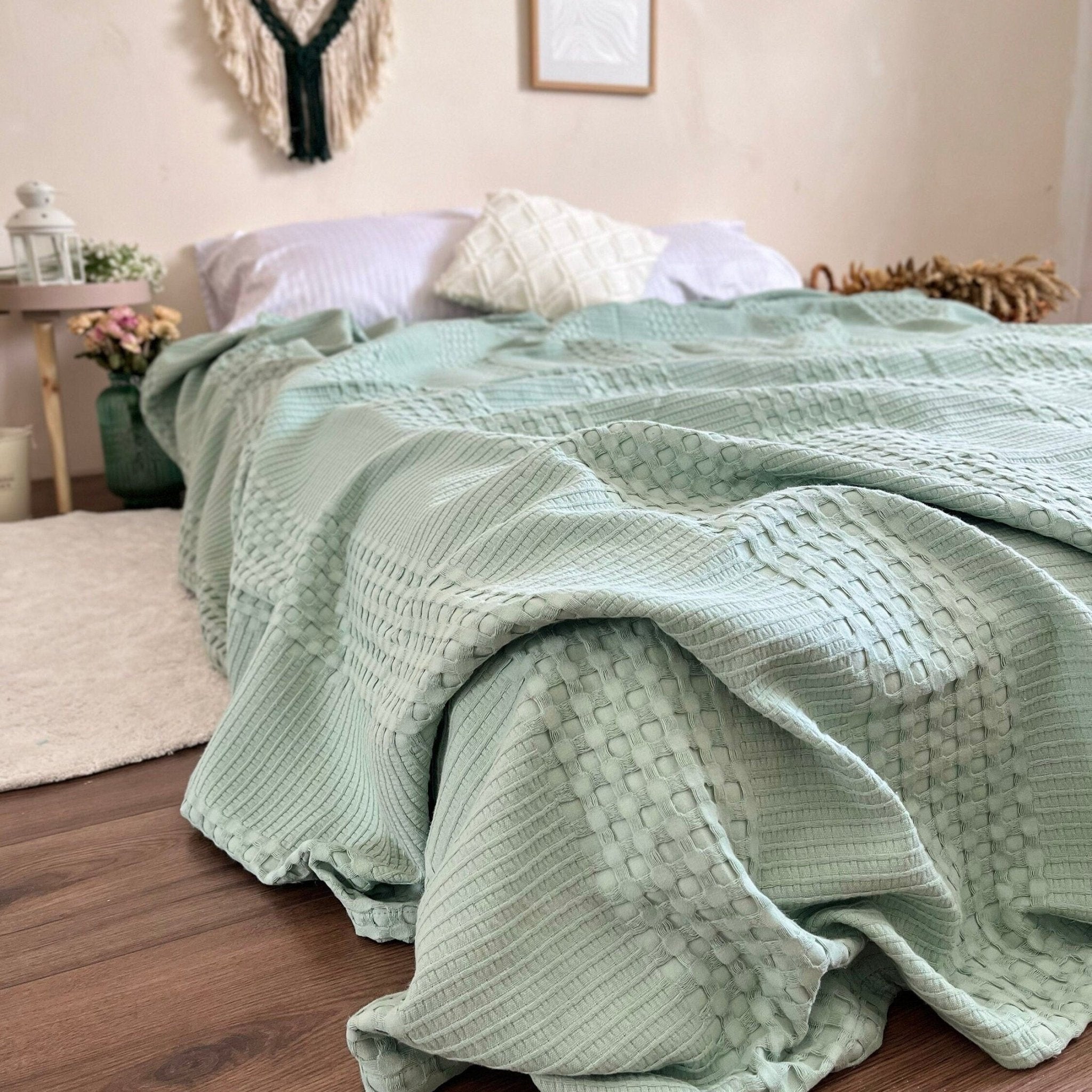 Summer Sale Linen Classic Throw Blanket Sage Green - outlet 100% Flax Linen - Soft Natural Bedding - Made in the USA