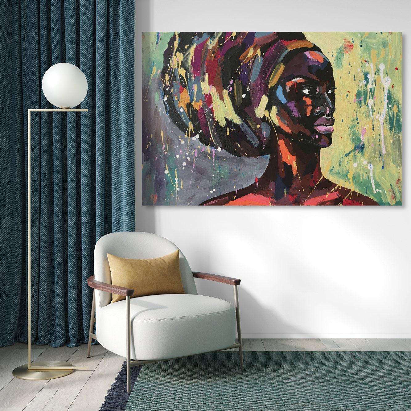 African American art| Ready to Hang| Living room decor| Monochrome Print| Afro Woman| Modern wall art, Black cheapest Art Canvas, Large Wall Art