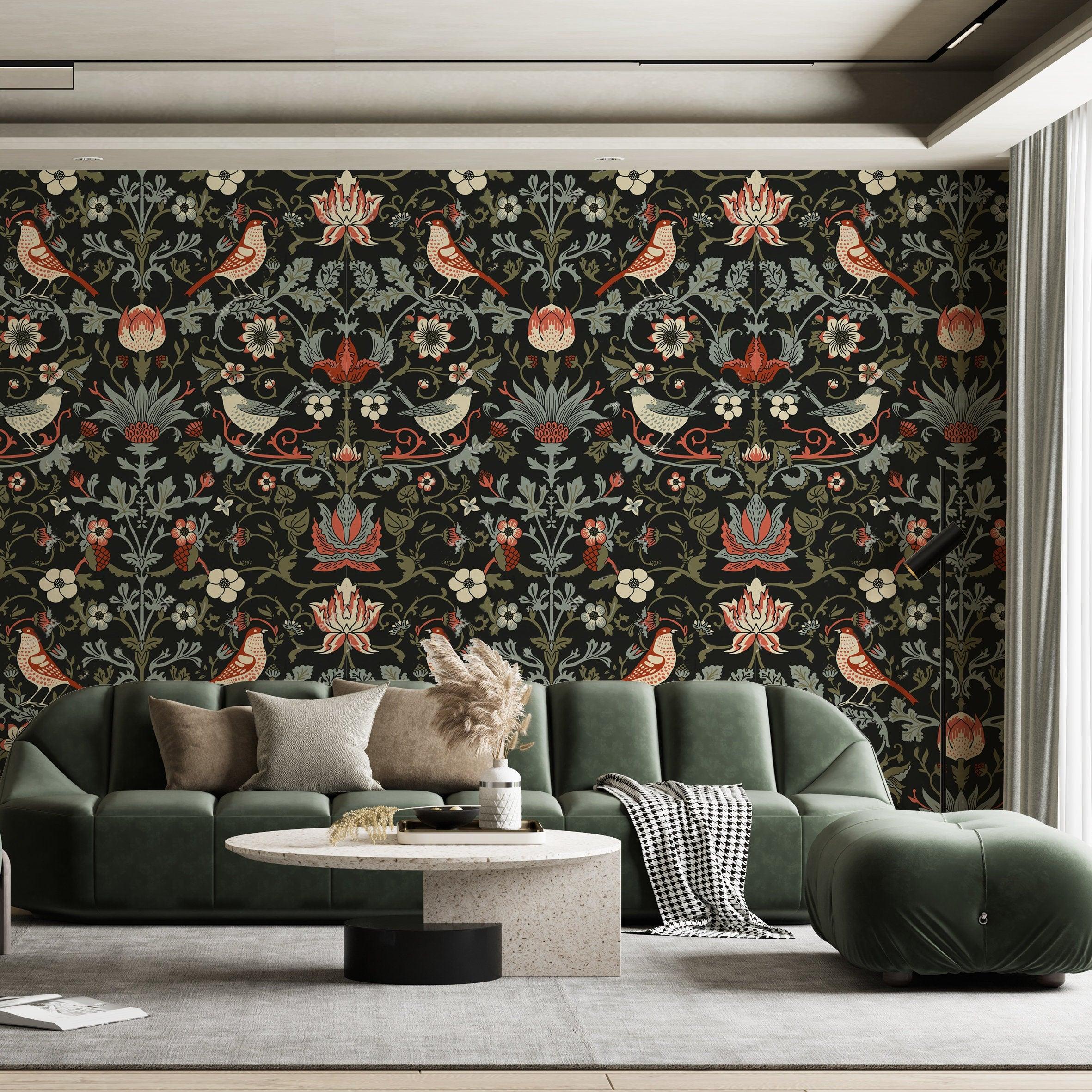 Green Leaf Wallpaper by William Morris | Leaf Design | Interior Design Ideas