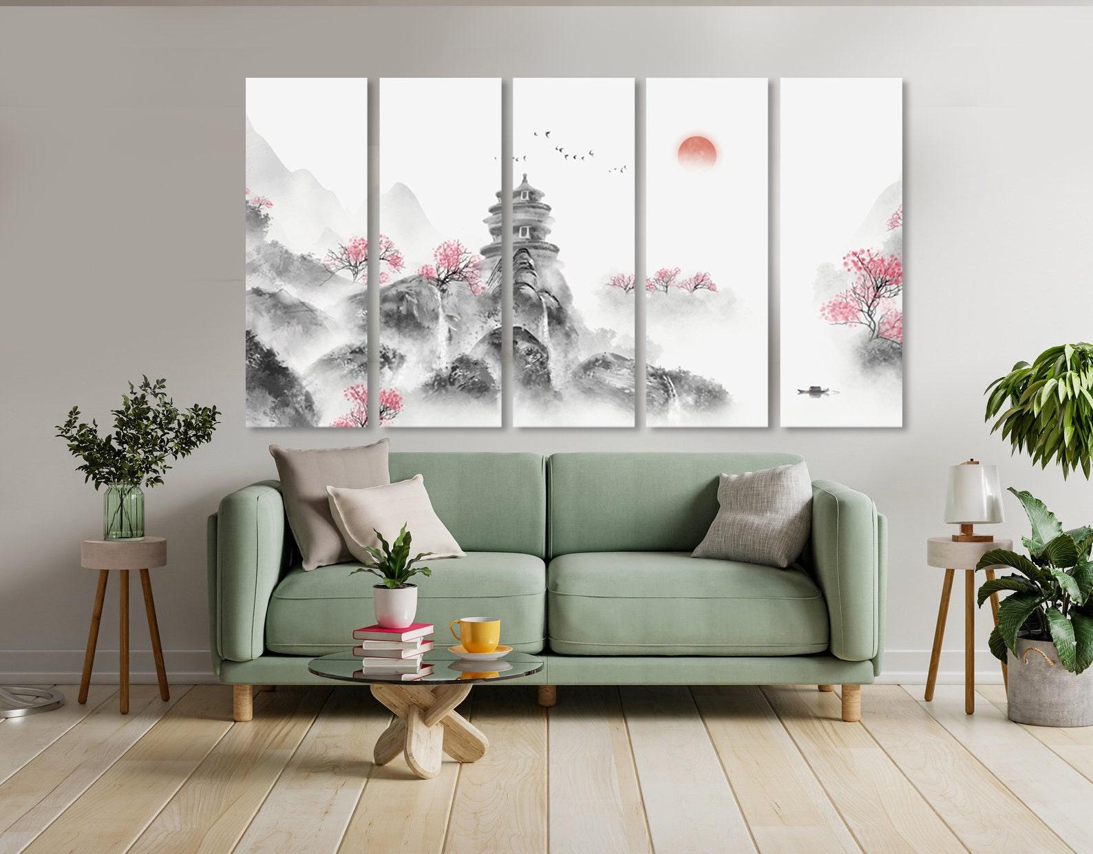 Japanese wall decor Japanese painting Mountains wall art Japan print Mountain print art Japon poster Asian wall decor Gold outlet mountain art