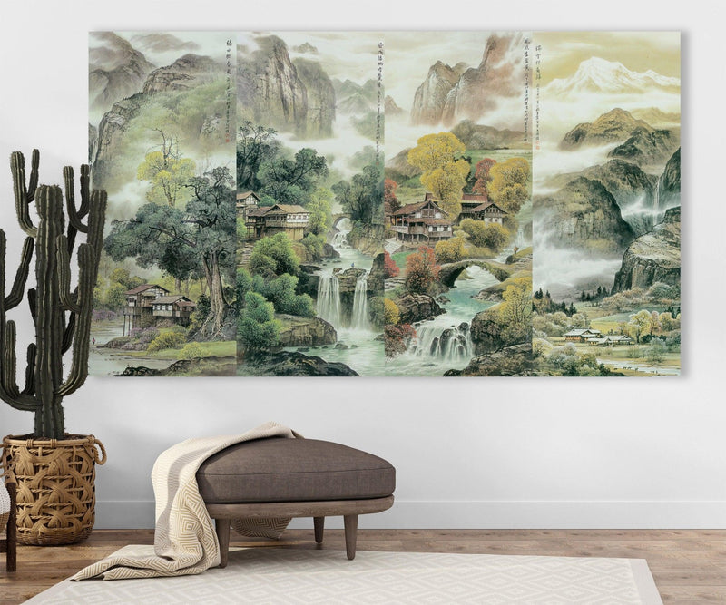 Chinoiserie Sunrise Painting Wallpaper Chinese Landscape Wall 