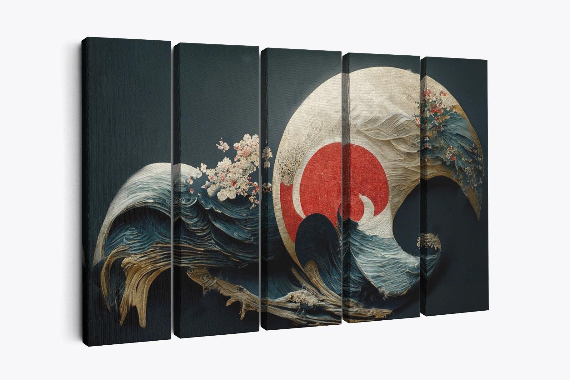 japanese wall art moon and sakura modern art japanese wave