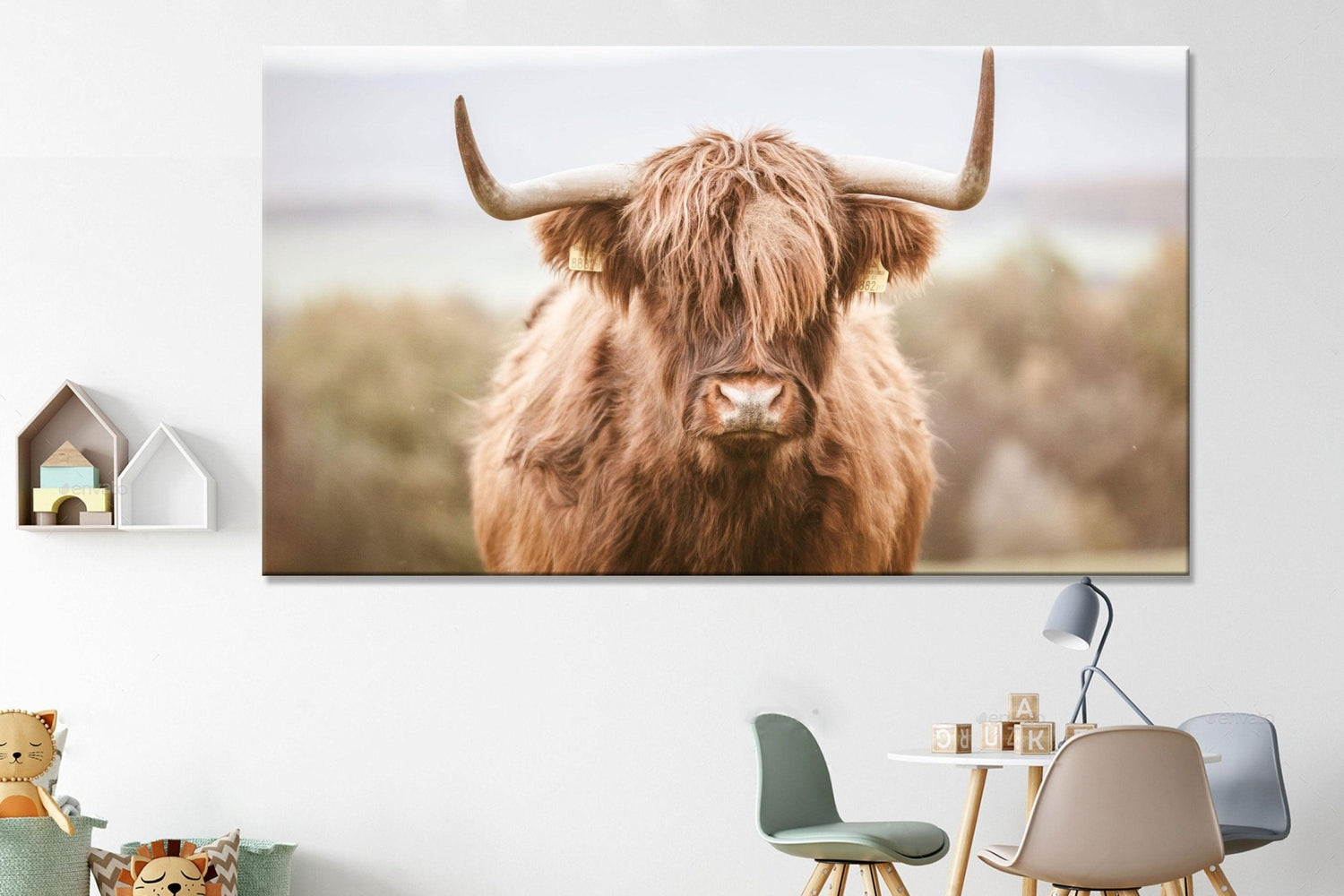 Art Print Animal Cow Highland Coo Blue Farm Scotland Wall Decor 16 X 20  Canvas