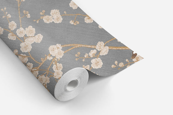Mid Century Modern Retro Botanical Gray Beige Wrapping Paper